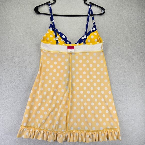 Betsey Johnson Retro Swim Dress Womens M Polka Dot Yellow Blue Cover Up Pin Up - Picture 9 of 10